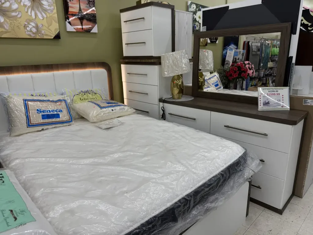 White & Walnut Modern Bedroom Set