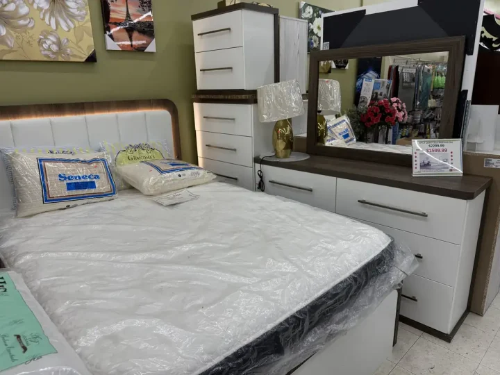 White & Walnut Modern Bedroom Set